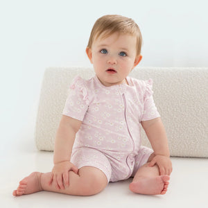 Day or Night Short Sleeve Frill Onesie Orchid Bloom