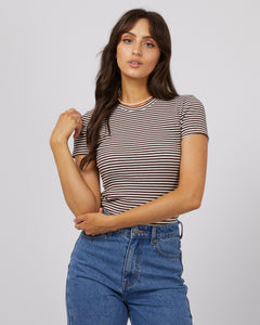 Eve Ribbed Stripe Tee Brown